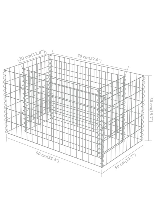 Gabions, augstā puķu kaste, cinkots tērauds, 90x50x50 cm