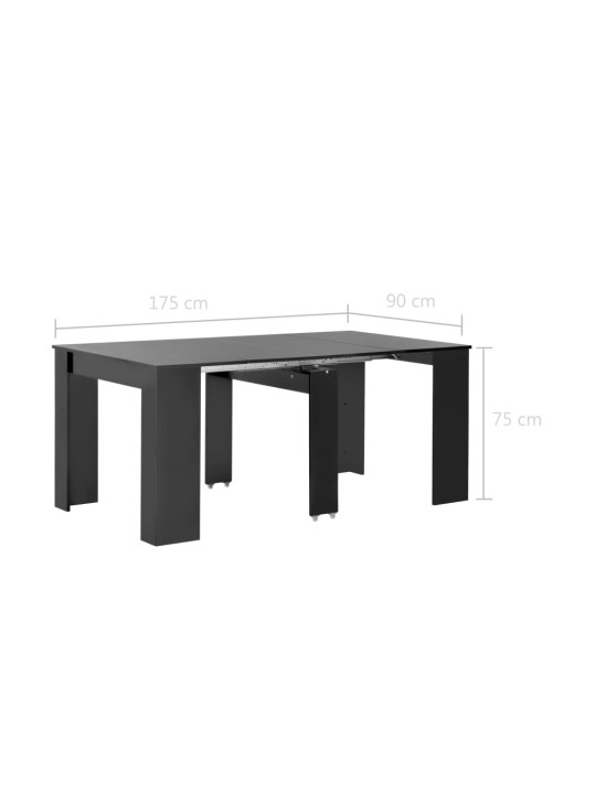 Izvelkams galds, 175x90x75 cm, spīdīgi melns