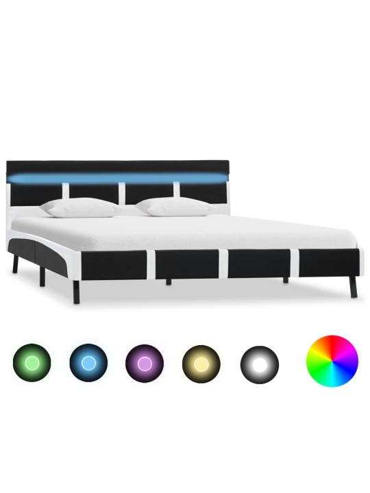 Gultas rāmis ar LED un galvgali, melns, 140x200cm, mākslīgā āda