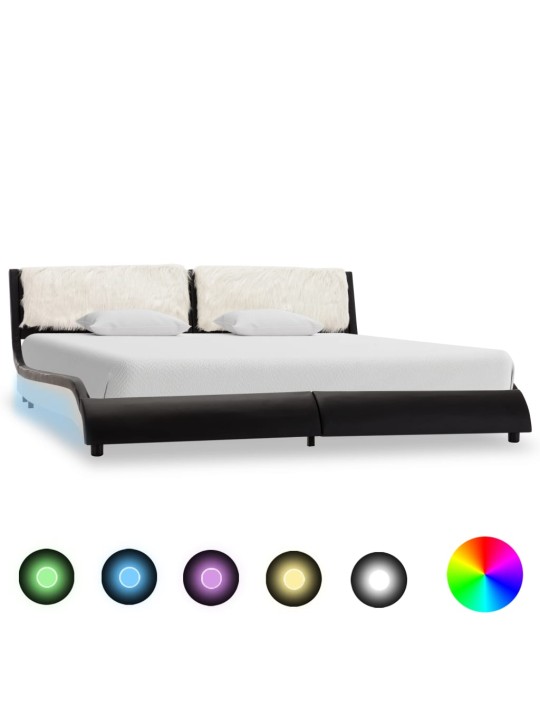 Gultas rāmis ar LED, melna un balta mākslīgā āda, 180x200 cm
