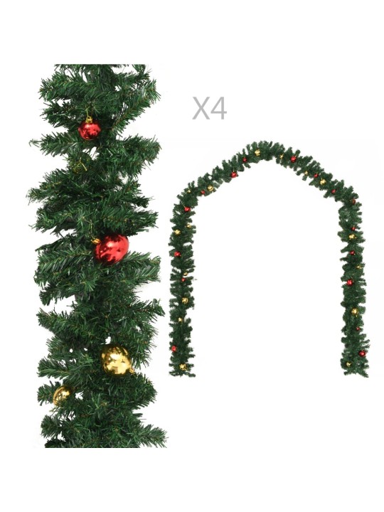 Ziemassvētku vītnes ar bumbām, 4 gab., 270 cm, pvc, zaļas