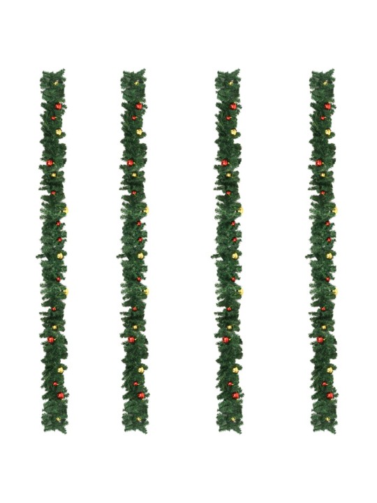 Ziemassvētku vītnes ar bumbām, 4 gab., 270 cm, pvc, zaļas