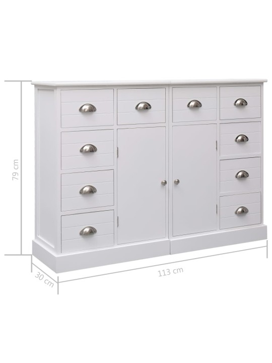 Kumode ar 10 atvilktnēm, 113x30x79 cm, koks, balta