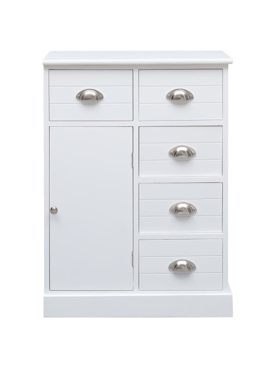 Kumode ar 10 atvilktnēm, 113x30x79 cm, koks, balta