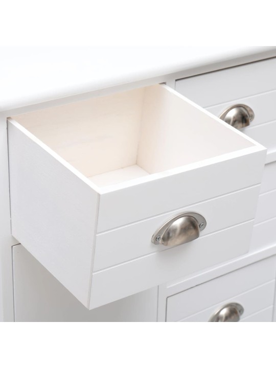 Kumode ar 10 atvilktnēm, 113x30x79 cm, koks, balta