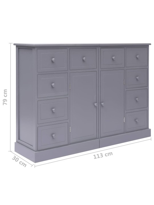 Kumode ar 10 atvilktnēm, 113x30x79 cm, koks, pelēka