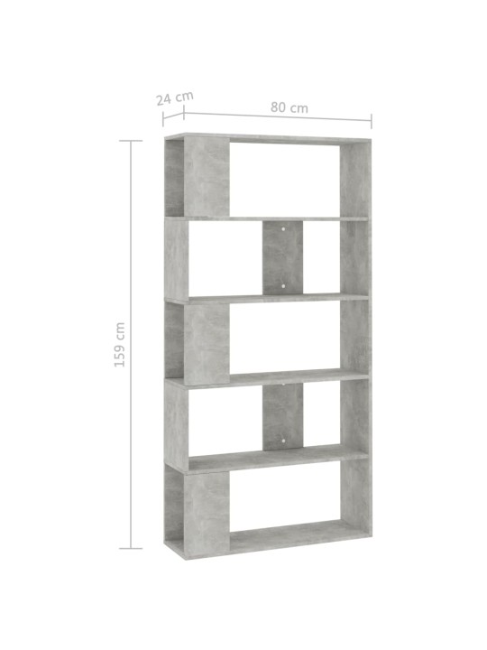 Grāmatu plaukts, 80x24x159 cm, betonpelēks, skaidu plāksne