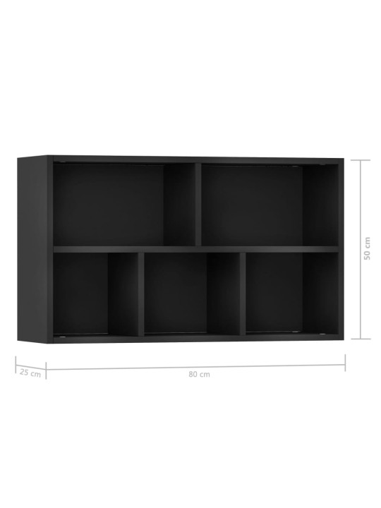 Grāmatu plaukts, 50x25x80 cm, melns, skaidu plāksne