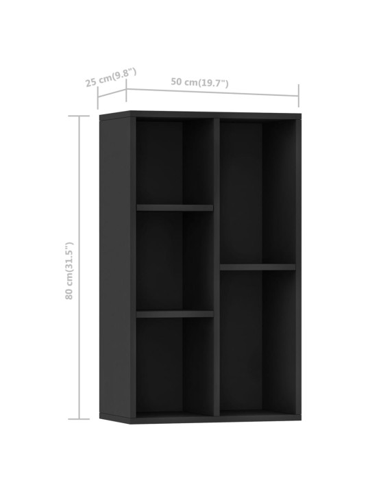 Grāmatu plaukts, 50x25x80 cm, melns, skaidu plāksne