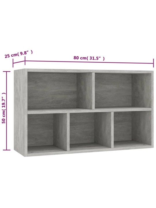 Grāmatu plaukts, 50x25x80 cm, betonpelēks, skaidu plāksne