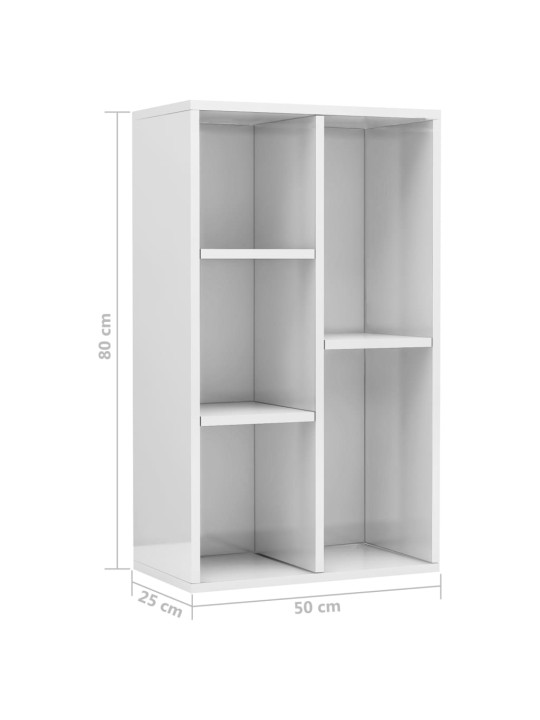 Grāmatu plaukts, 50x25x80 cm, spīdīgi balts, skaidu plāksne