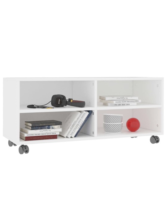 Tv skapītis uz ritentiņiem, 90x35x35cm, inženierijas koks balts