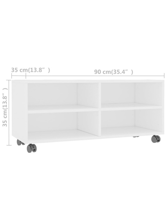 Tv skapītis uz ritentiņiem, 90x35x35cm, inženierijas koks balts