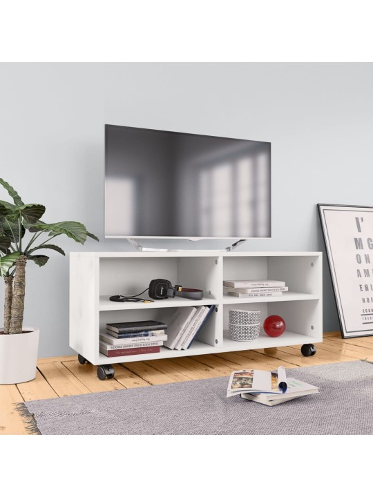 Tv skapītis uz ritentiņiem, 90x35x35cm, inženierijas koks balts