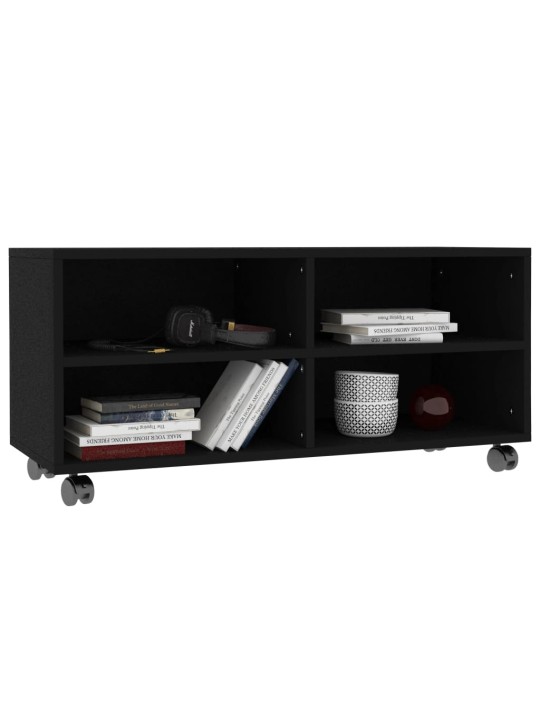 Tv skapītis uz ritentiņiem, 90x35x35cm inženierijas koks, melns