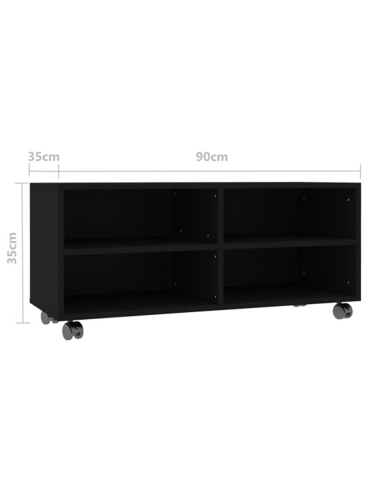 Tv skapītis uz ritentiņiem, 90x35x35cm inženierijas koks, melns