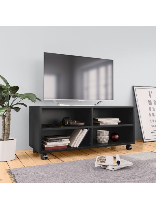 Tv skapītis uz ritentiņiem, 90x35x35cm inženierijas koks, melns