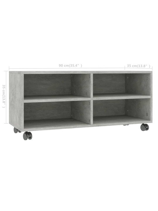Tv skapītis uz ritentiņiem, 90x35x35cm inženierijas koks pelēks