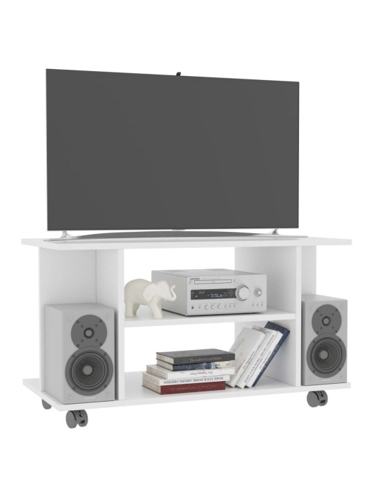 Tv skapītis ar ritenīšiem, balts, 80x40x45cm, inženierijas koks