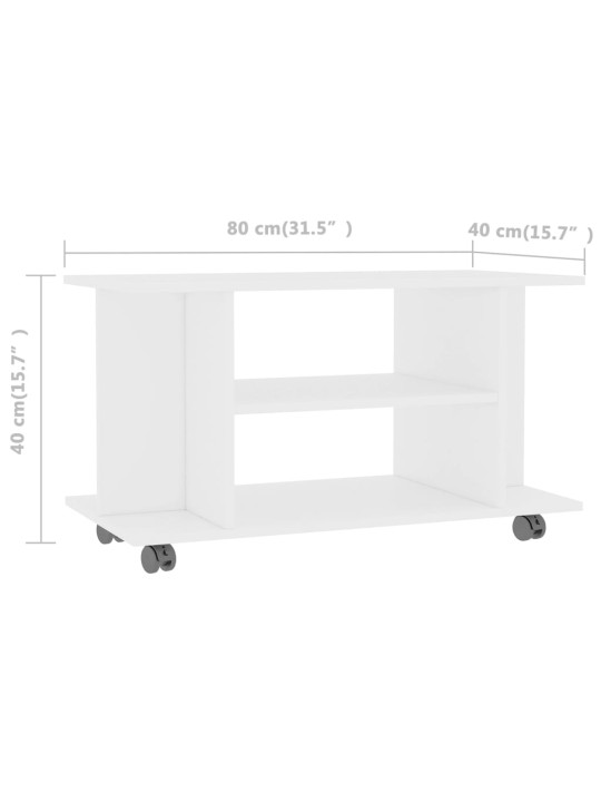 Tv skapītis ar ritenīšiem, balts, 80x40x45cm, inženierijas koks