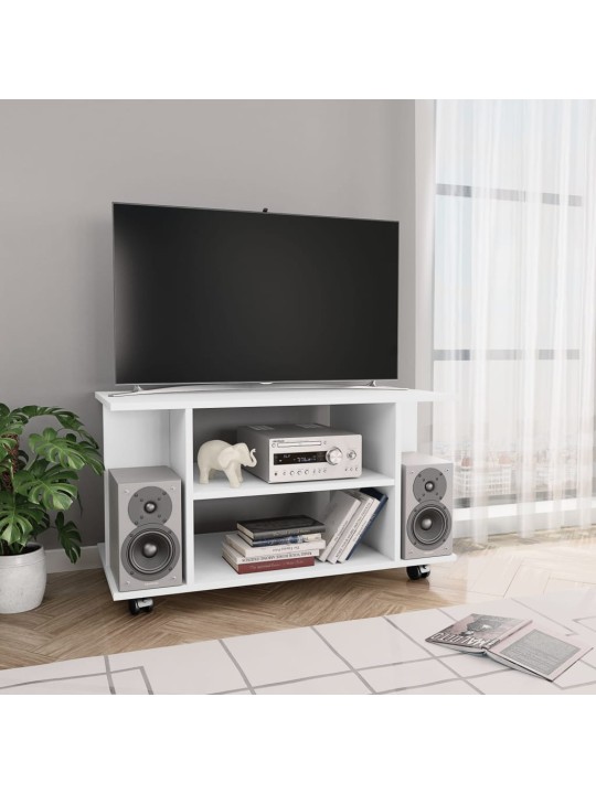Tv skapītis ar ritenīšiem, balts, 80x40x45cm, inženierijas koks