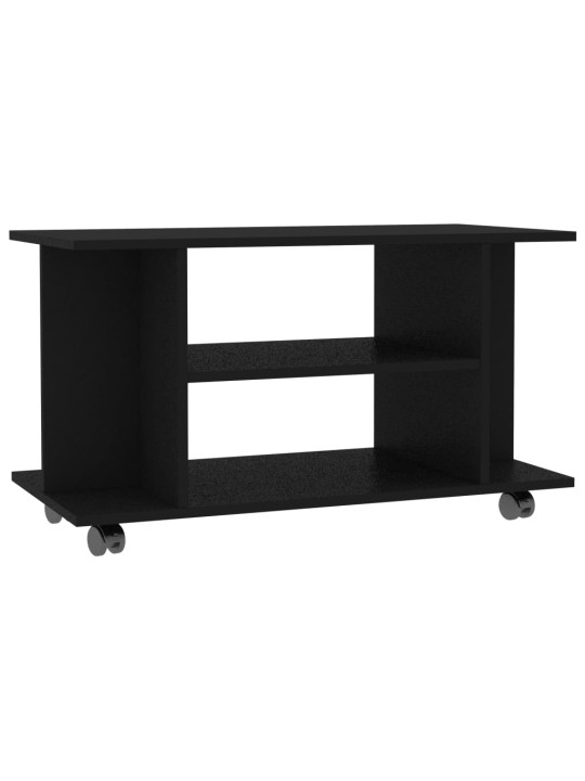 Tv skapītis ar ritenīšiem, melns, 80x40x45cm, inženierijas koks
