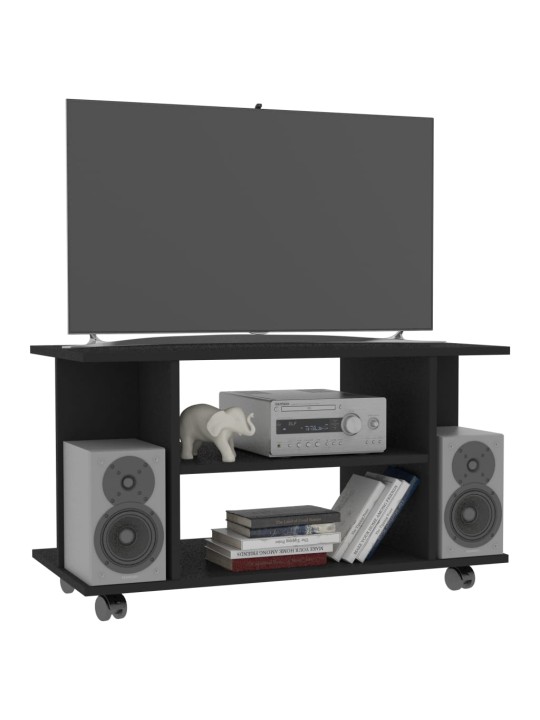 Tv skapītis ar ritenīšiem, melns, 80x40x45cm, inženierijas koks