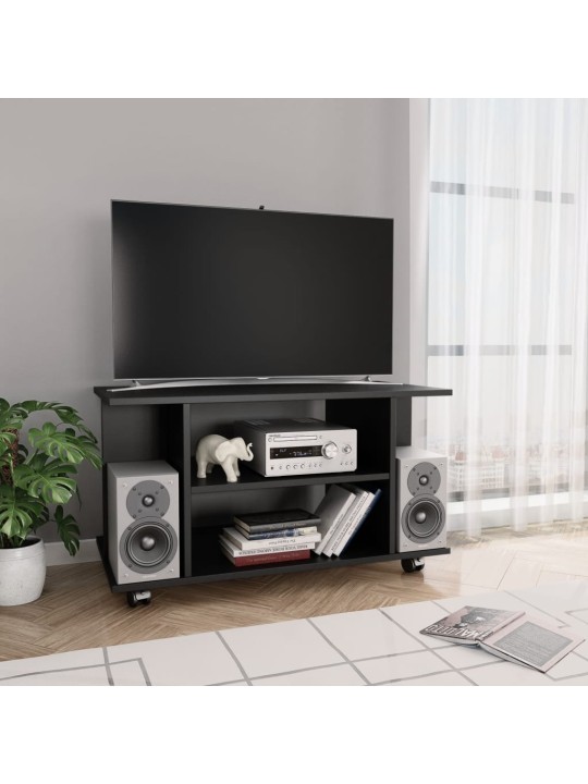 Tv skapītis ar ritenīšiem, melns, 80x40x45cm, inženierijas koks