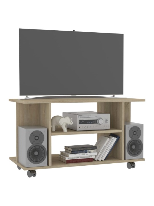Tv skapītis ar ritenīšiem, ozola, 80x40x45cm, inženierijas koks