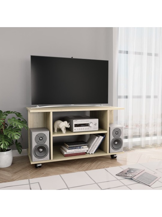 Tv skapītis ar ritenīšiem, ozola, 80x40x45cm, inženierijas koks