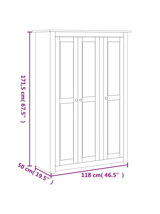 Skapis, 3 durvis, 118x50x171,5 cm, priedes koks