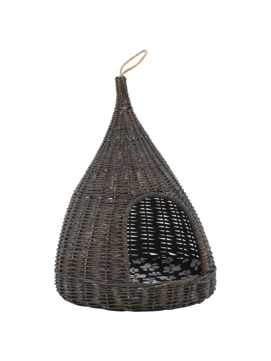 Kaķu māja ar spilvenu, 40x60 cm, pelēka, vītols, vigvama forma
