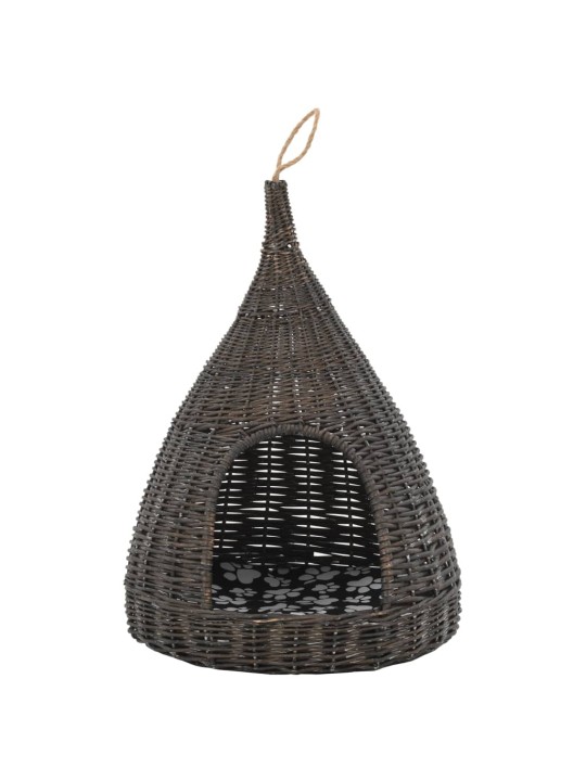 Kaķu māja ar spilvenu, 40x60 cm, pelēka, vītols, vigvama forma