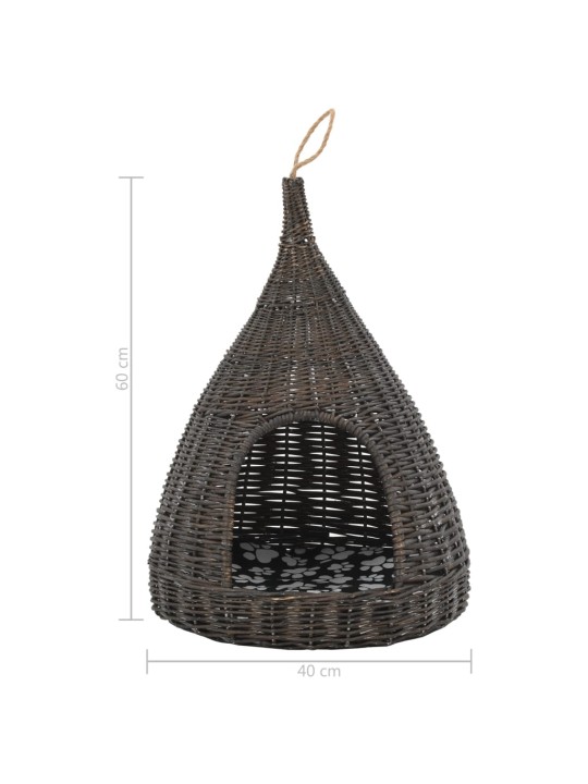 Kaķu māja ar spilvenu, 40x60 cm, pelēka, vītols, vigvama forma