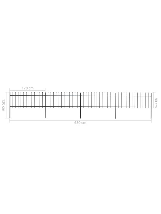 Dārza žogs ar pīķiem augšpusē, 6,8x0,8 m, melns tērauds