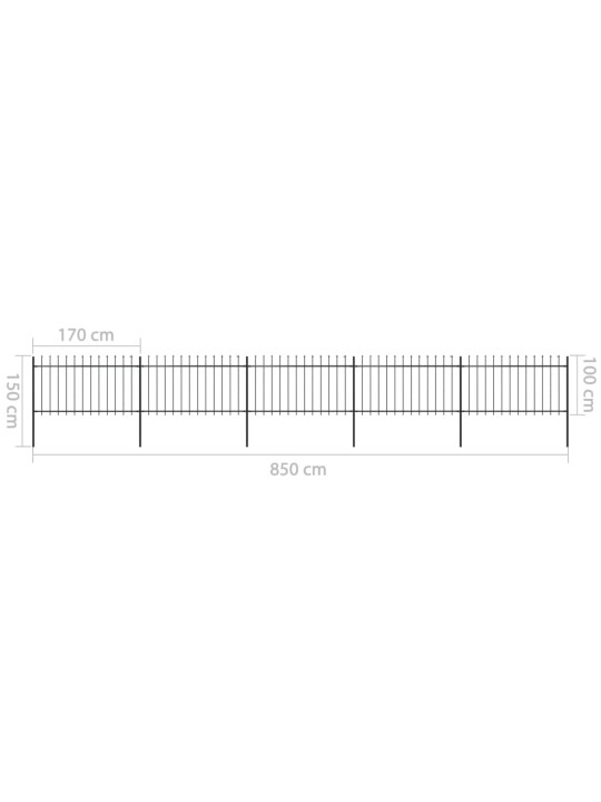 Dārza žogs ar pīķiem augšpusē, 8,5x1 m, melns tērauds