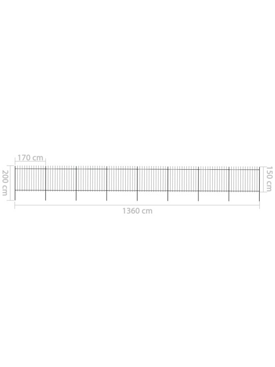 Dārza žogs ar pīķiem augšpusē, 13,6x1,5 m, melns tērauds