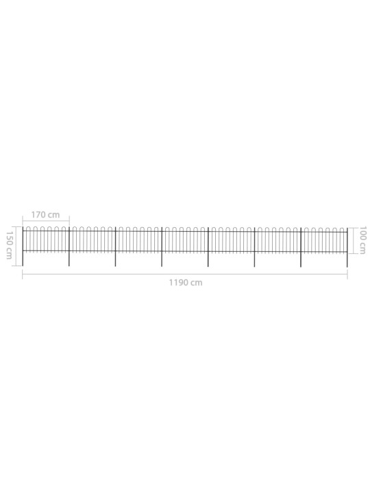 Dārza žogs ar noapaļotu augšmalu, 11,9x1 m, melns tērauds