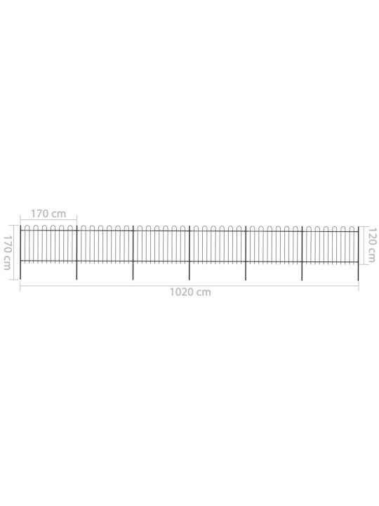 Dārza žogs ar noapaļotu augšmalu, 10,2x1,2 m, melns tērauds