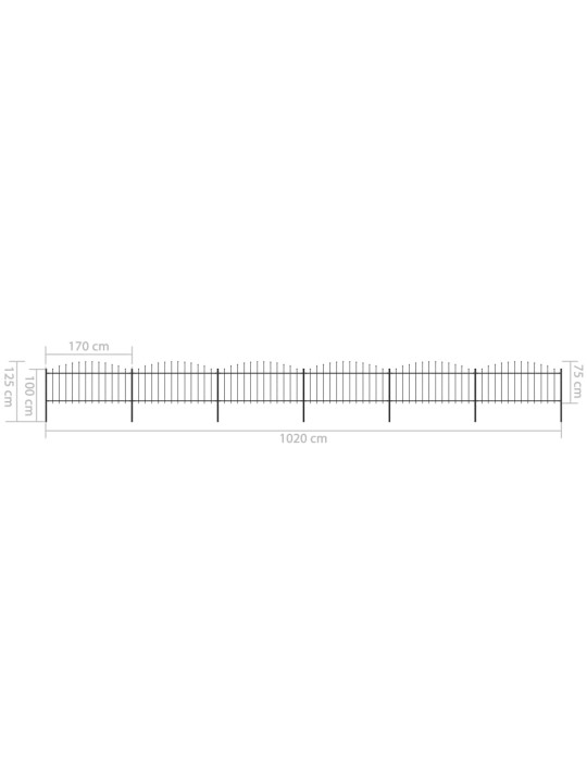 Dārza žogs ar pīķiem augšpusē, tērauds, (0,5-0,75)x10,2m, melns