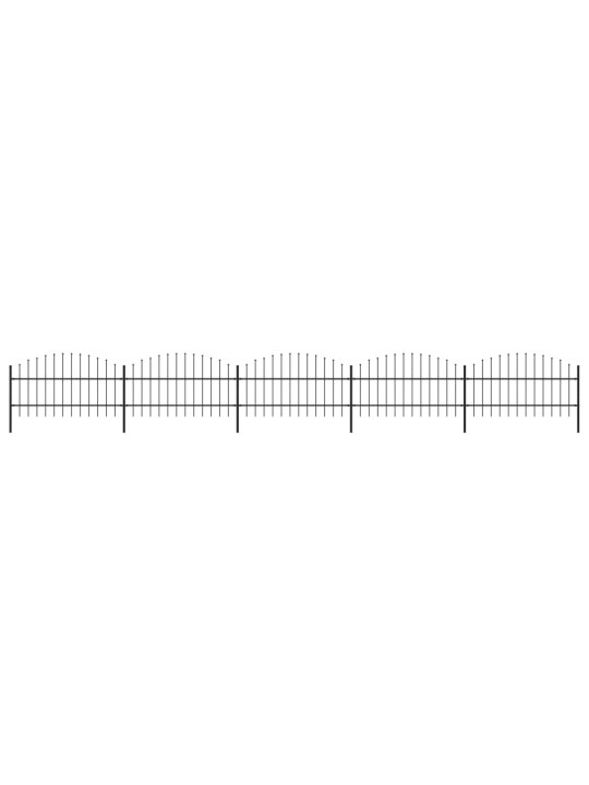 Dārza žogs ar pīķiem augšpusē, tērauds, (0,75-1)x8,5 m, melns