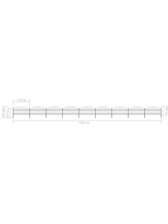 Dārza žogs ar pīķiem augšpusē, tērauds, (0,75-1)x15,3 m, melns