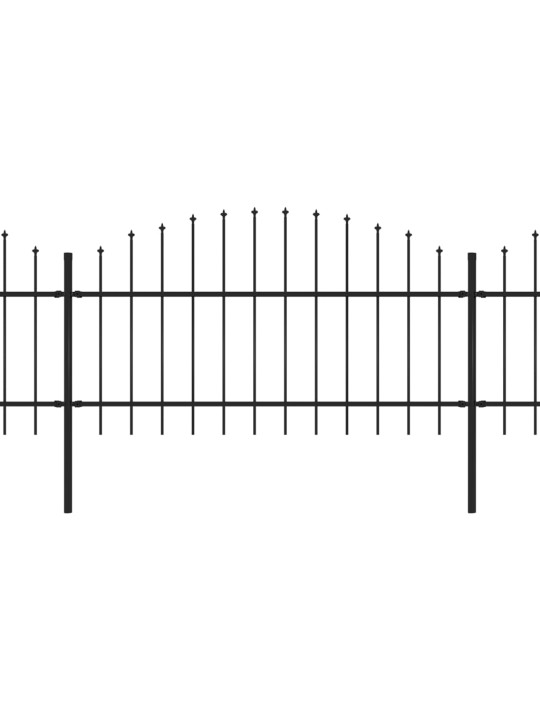 Dārza žogs ar pīķiem augšpusē, tērauds, (1-1,25)x3,4 m, melns