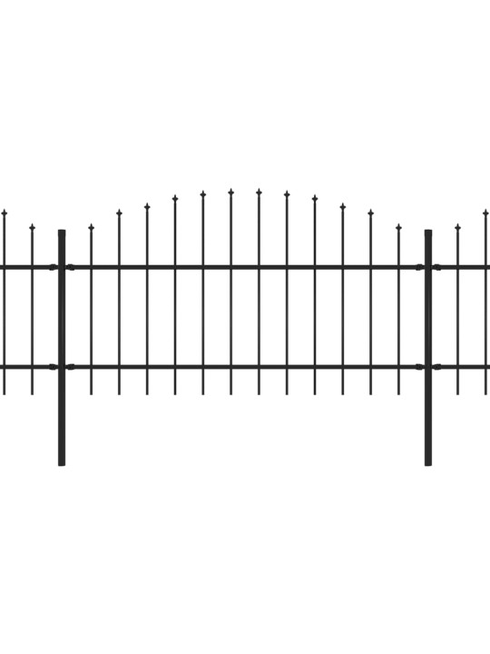 Dārza žogs ar pīķiem augšpusē, tērauds, (1-1,25)x11,9 m, melns