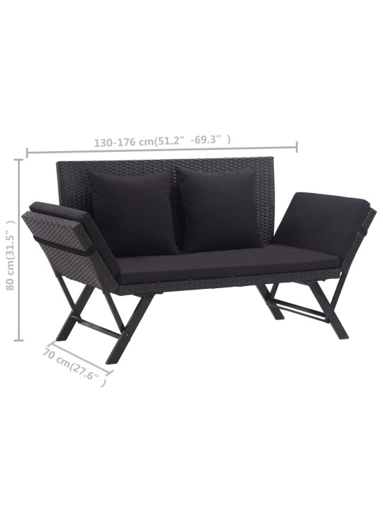 Dārza sols ar matračiem, 176 cm, melns, pe rotangpalma