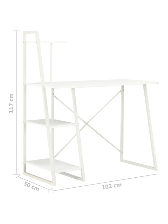 Rakstāmgalds ar plauktiem, balts, 102x50x117 cm