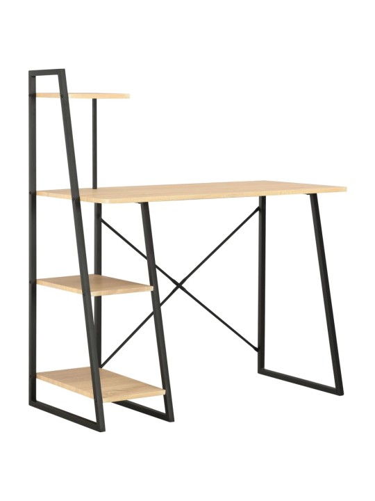 Rakstāmgalds ar plauktiem, melns un ozolkoka, 102x50x117 cm