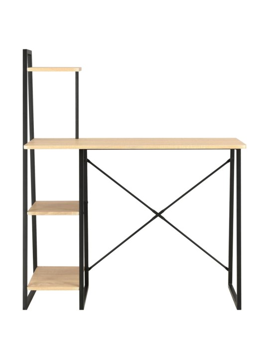 Rakstāmgalds ar plauktiem, melns un ozolkoka, 102x50x117 cm