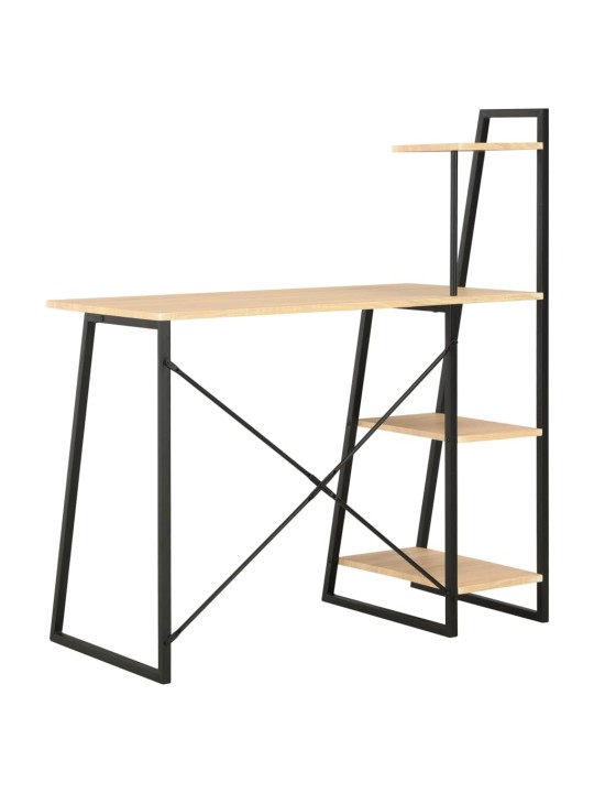 Rakstāmgalds ar plauktiem, melns un ozolkoka, 102x50x117 cm