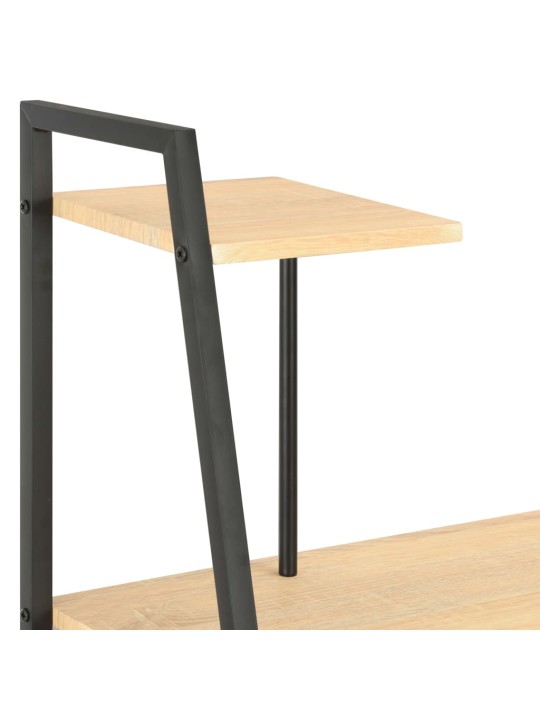 Rakstāmgalds ar plauktiem, melns un ozolkoka, 102x50x117 cm